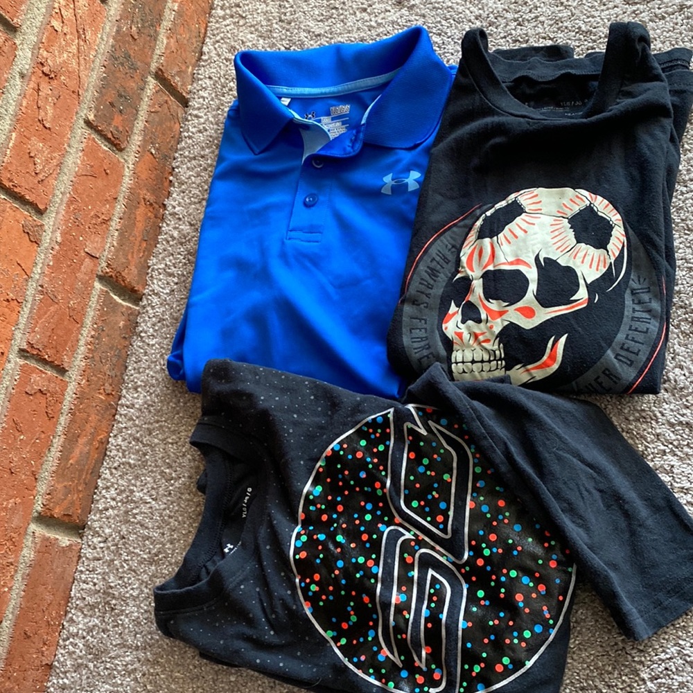 Boys Under Armour Shirt Lot (3) Sz Large Polo, LS Tee, Short Sleeve Tee